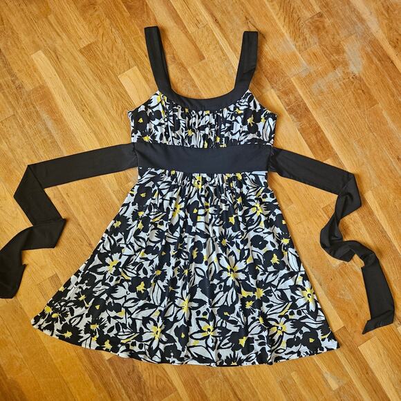 Love Tease‎ Dress Size L Black Floral Babydoll Fit & Flare Milkmaid Y2K Stretch - Picture 5 of 9